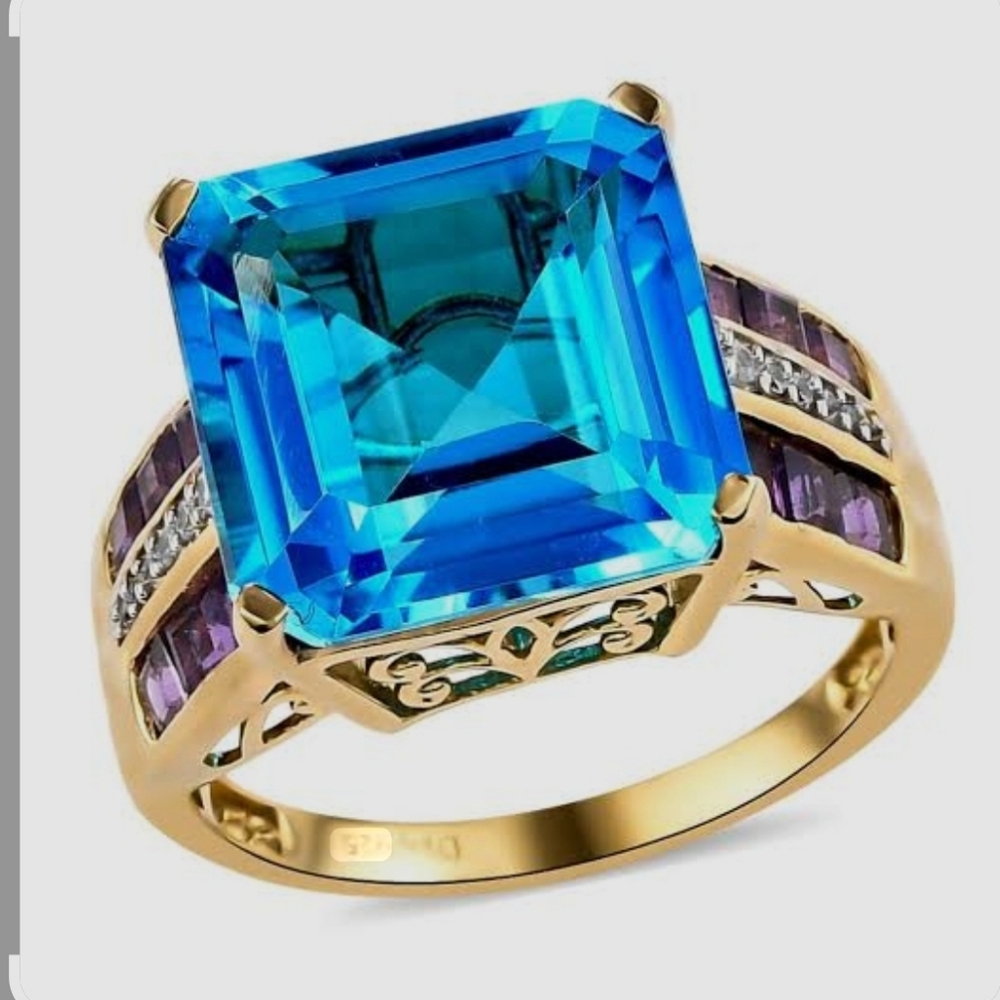 Genuine Caribbean Quartz & African Amethyst Ring Vermeil Size 7! - Picture 5 of 12